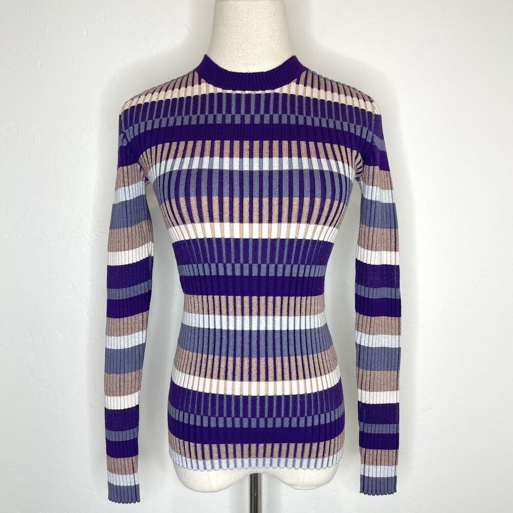 Alp N Rock Sadie Sweater Womens Small Purple Striped Ribbed Crew Neck Pullover